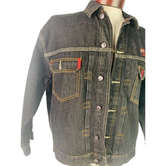 Medium U.S. Polo Association Men's Black Embroidered Jean Jacket 100% Cotton - Picture 3 of 9